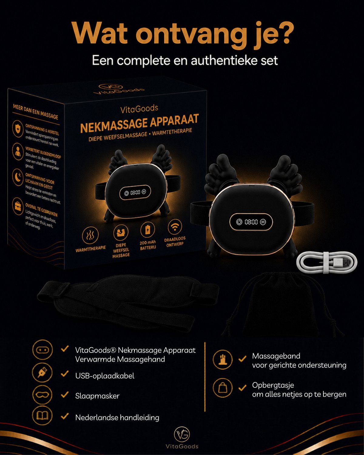 VitaGoods Nekmassage Apparaat - Elektrische Massager voor Nek, Schouders, Rug, Armen & Benen - Shiatsu techniek- Infrarood Warmtetherapie - 3 Standen thumbnail 6