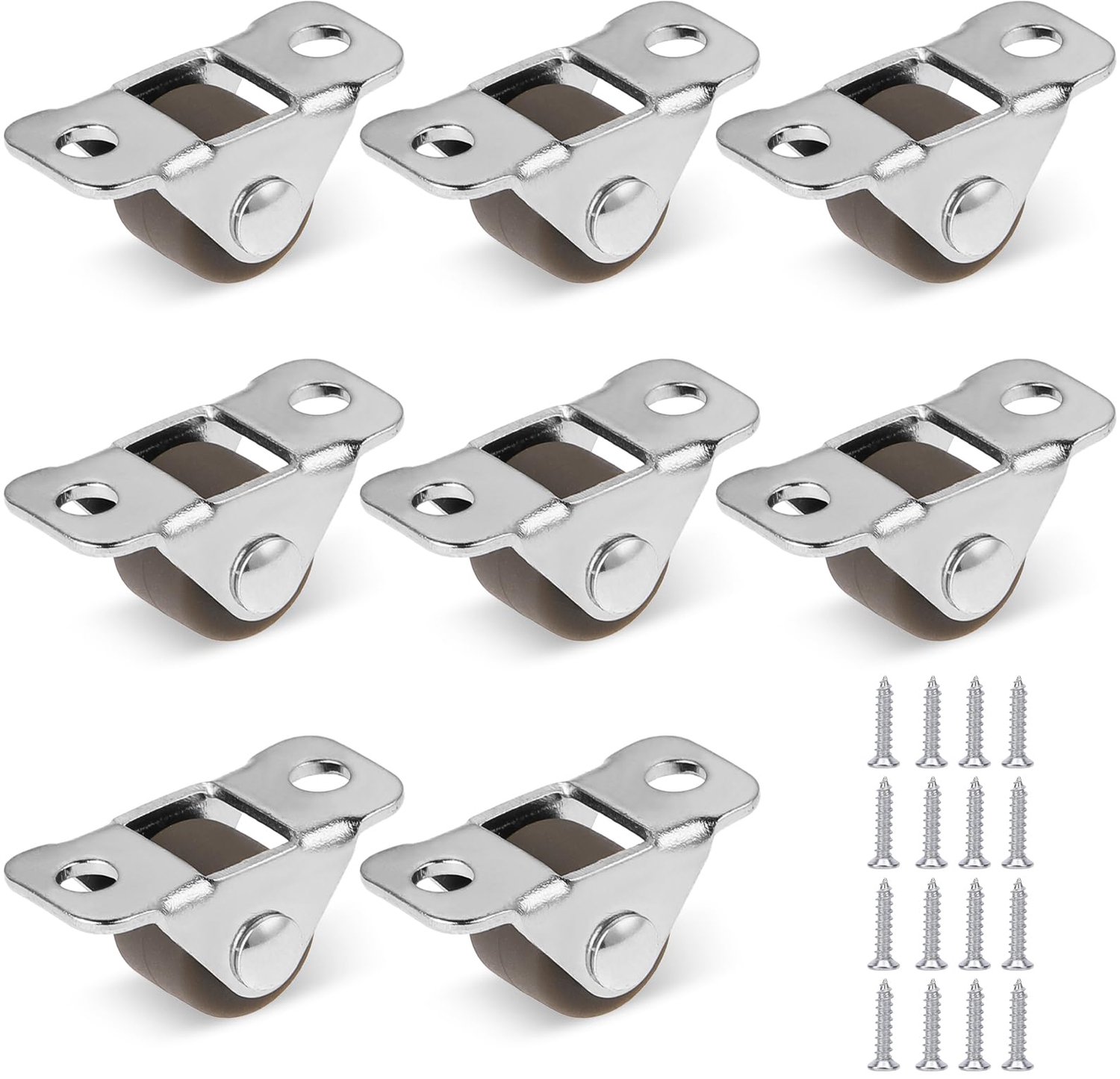 Meubelwielen set van 8 - Robuuste stalen bovenplaat - Miniatuurwielen - Rubber wielen - Wieldiameter 12 mm - Hoogte 13 mm - Zwenkwielen