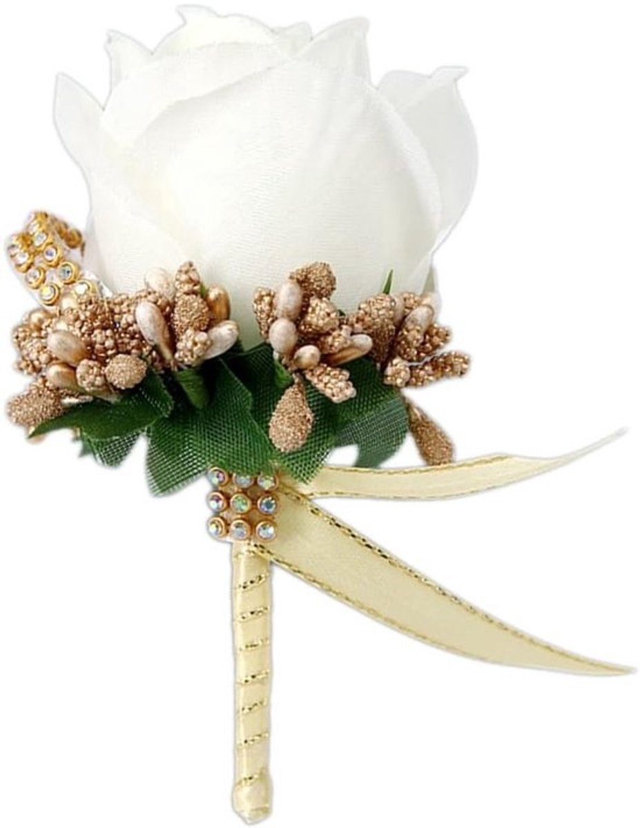 2 stuks bruiloftsboutonnières - kunstmatige rozen - goud - met clip