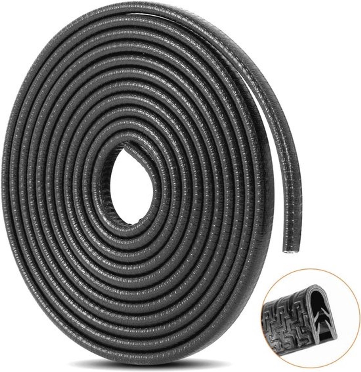 U-vorm rubber randbescherming voor autodeuren - 5 meter, universele pasvorm, zwart