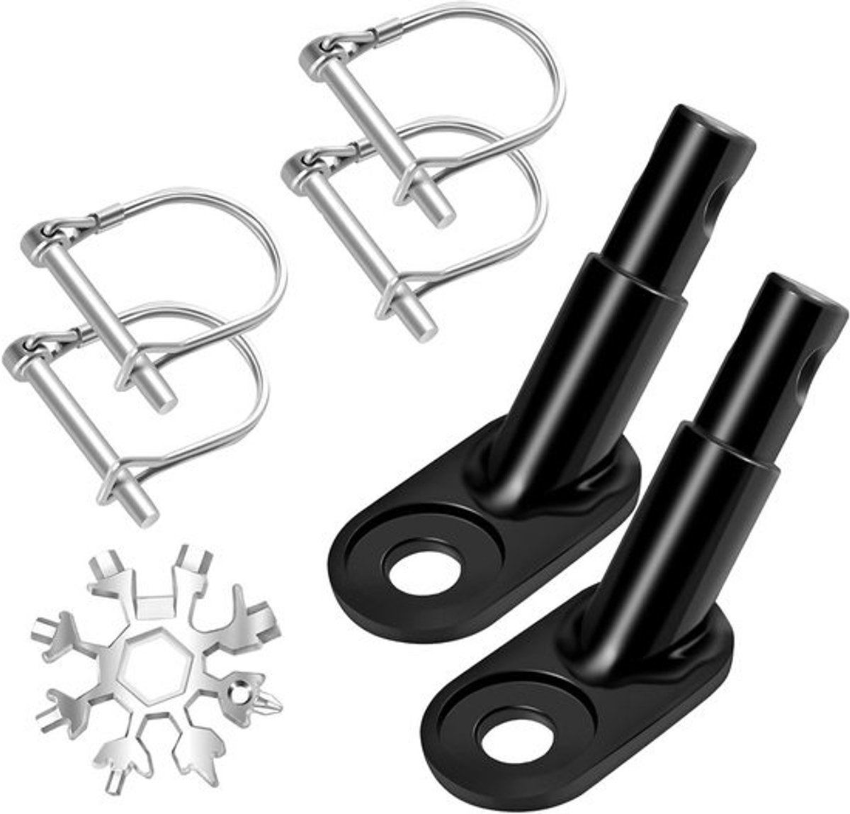 Koppeling voor fietskar - Trekhaak voor fietsaanhanger - Aanhanger bevestigen - Inclusief sneeuwvlokgereedschap - 2 stuks - Zwart