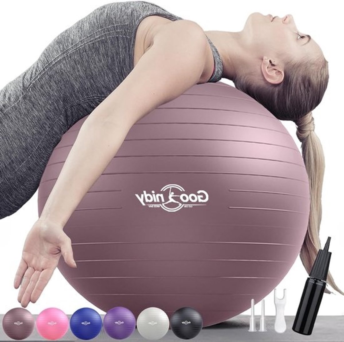 Grote ergonomische zachte gymnastiekbal - Burst Protection voor fitness, yoga en kantoorgebruik - Ondersteunt tot 1000 kg, inclusief pomp