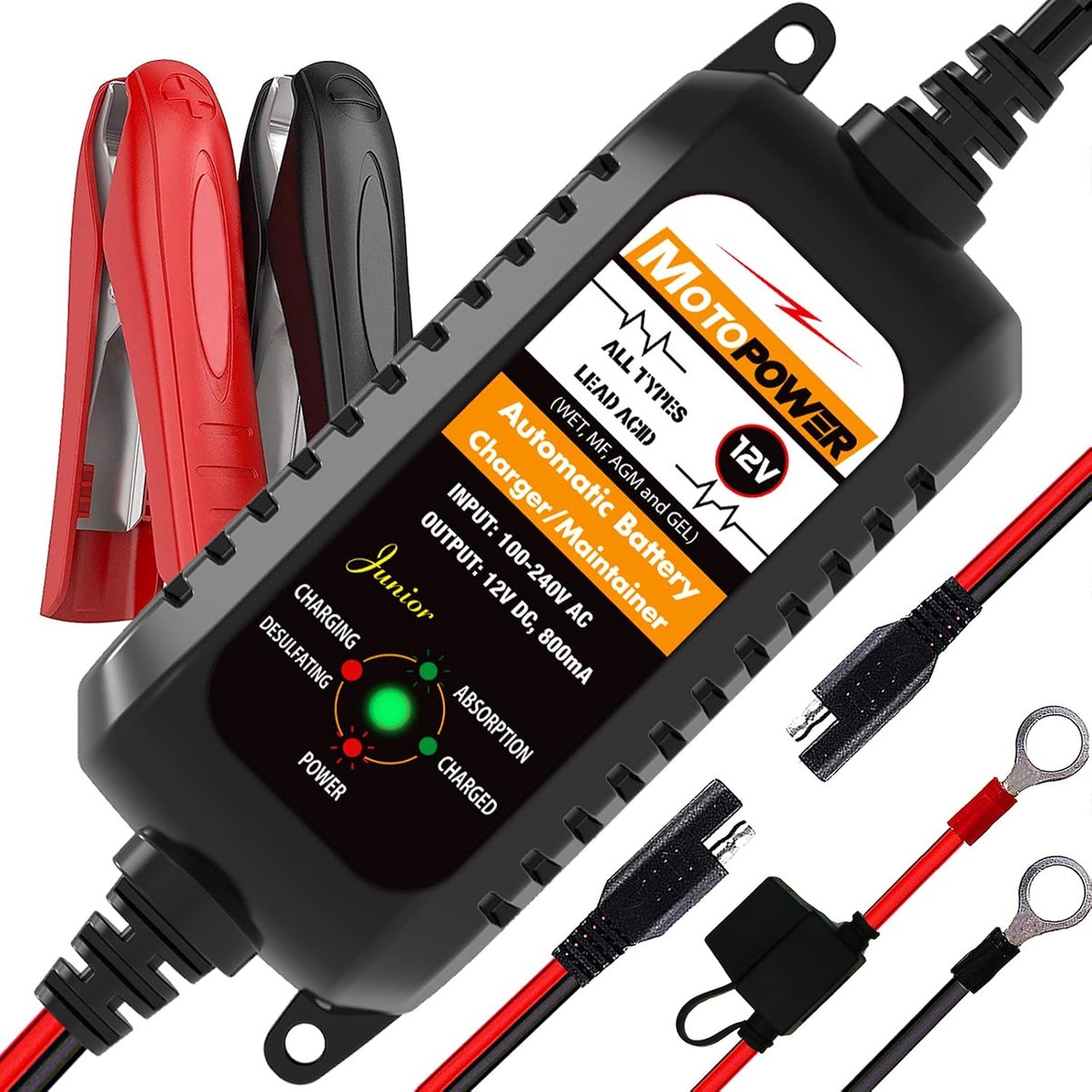 Acculader - Werkt op batterijen - Druppellader - Batterijlader auto - Compact - Roestvrij staal