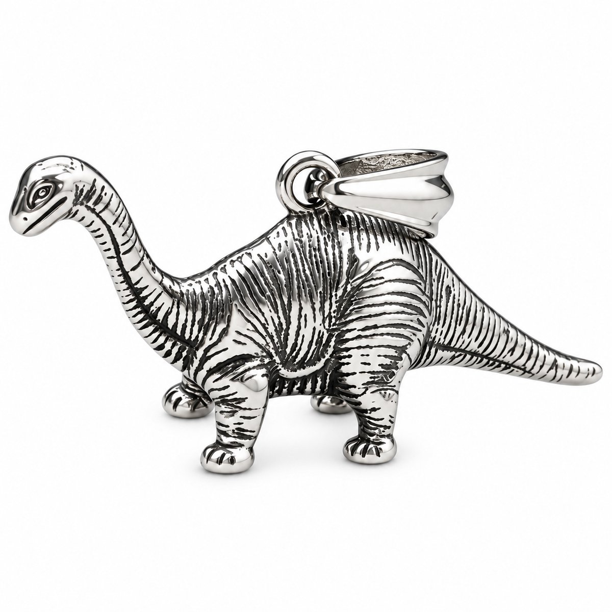 Mitear Dinosaurus Hanger Brachiosaurus – Stainless Steel – Zilverkleurig – 3D Reliëf – 62 x 30 mm