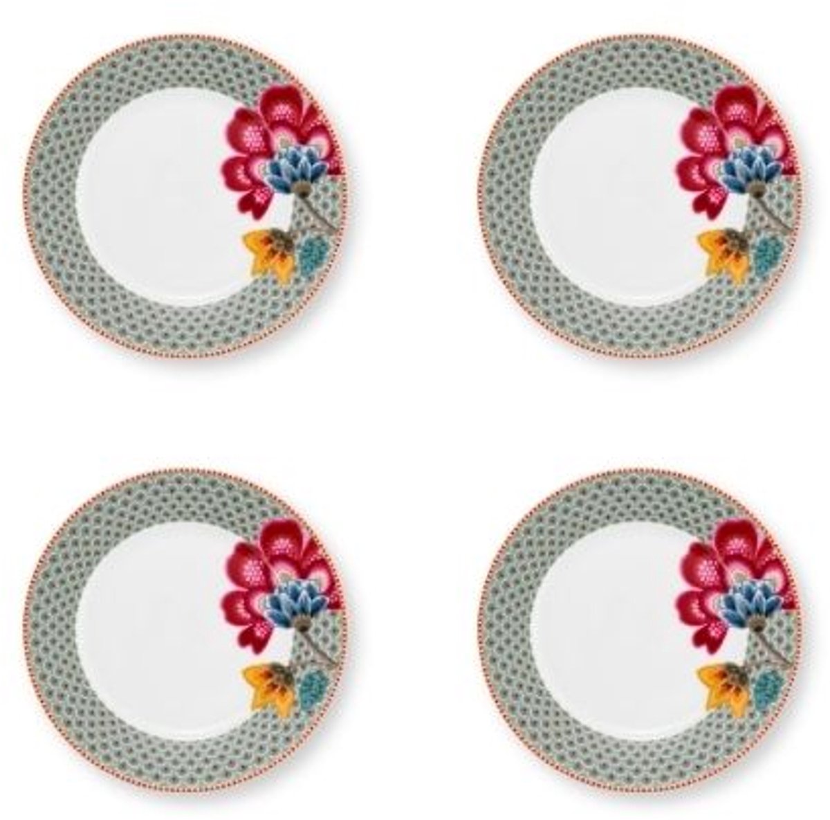 Pip Studio - Blooming Tales ontbijtborden - Blauw - Set van 4 - 21cm