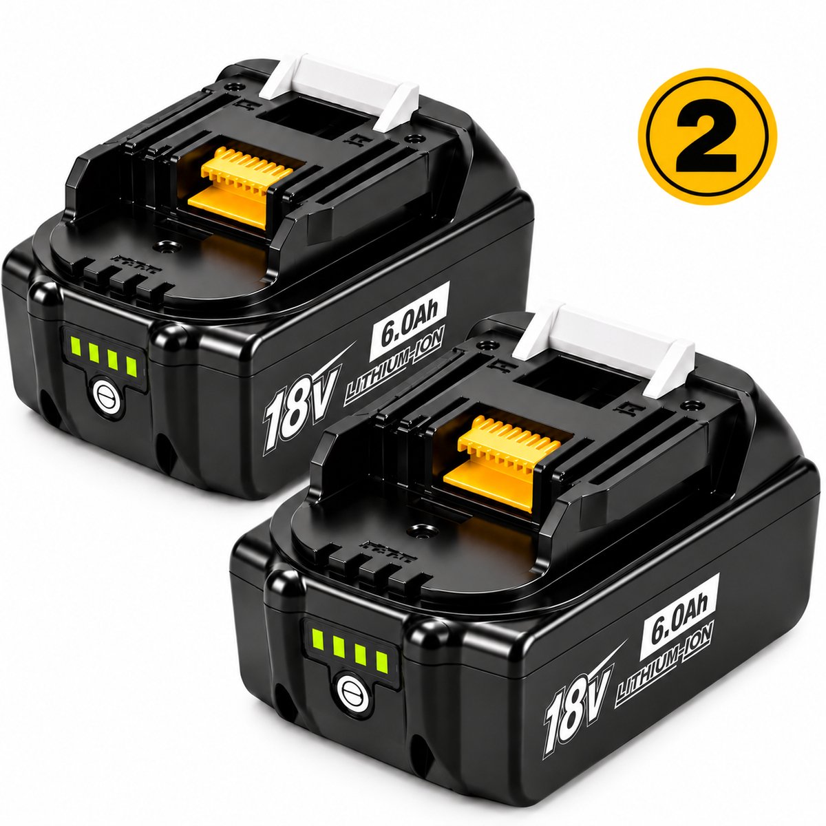 Tibagoods vervangende Accu - 2 stuks - 18V - 6.0 mAh - Batterij - Boormachine, Cirkelzaag, Decoupeerzaag, Haakse slijper - Geschikt voor Makita BL1860B, BL1850B, BL1840B, BL1830B
