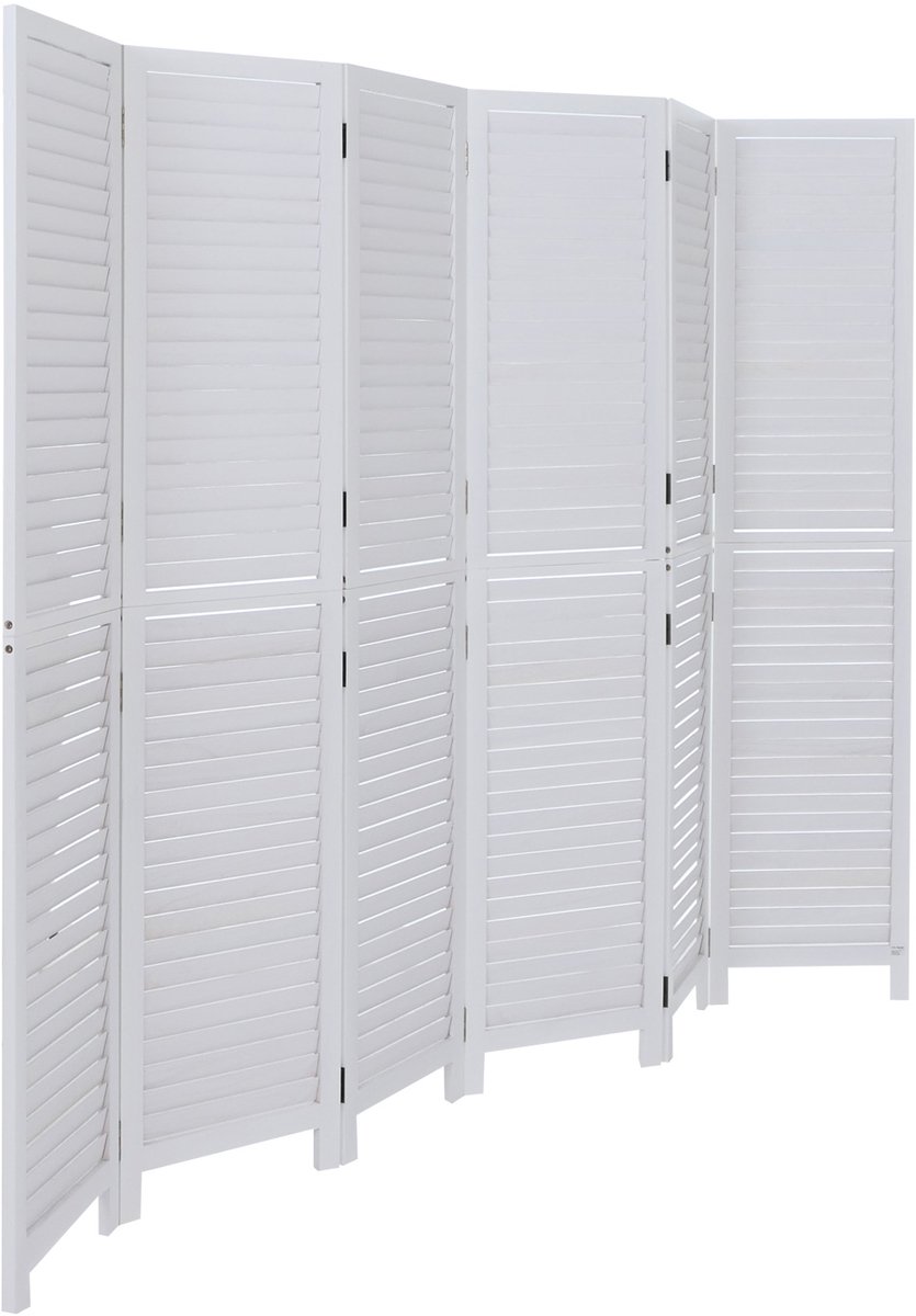 Kamerscherm MCW-C30b, ruimteverdeler, scheidingswand, zichtbescherming, vintage paulowniahout 180x242 cm ~ shabby wit