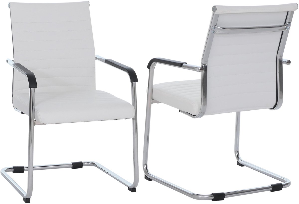 Set van 2 bezoekersstoelen MCW-Q85, conferentiestoel als sledestoel, metaal en kunstleer 280 g/m² ~ wit