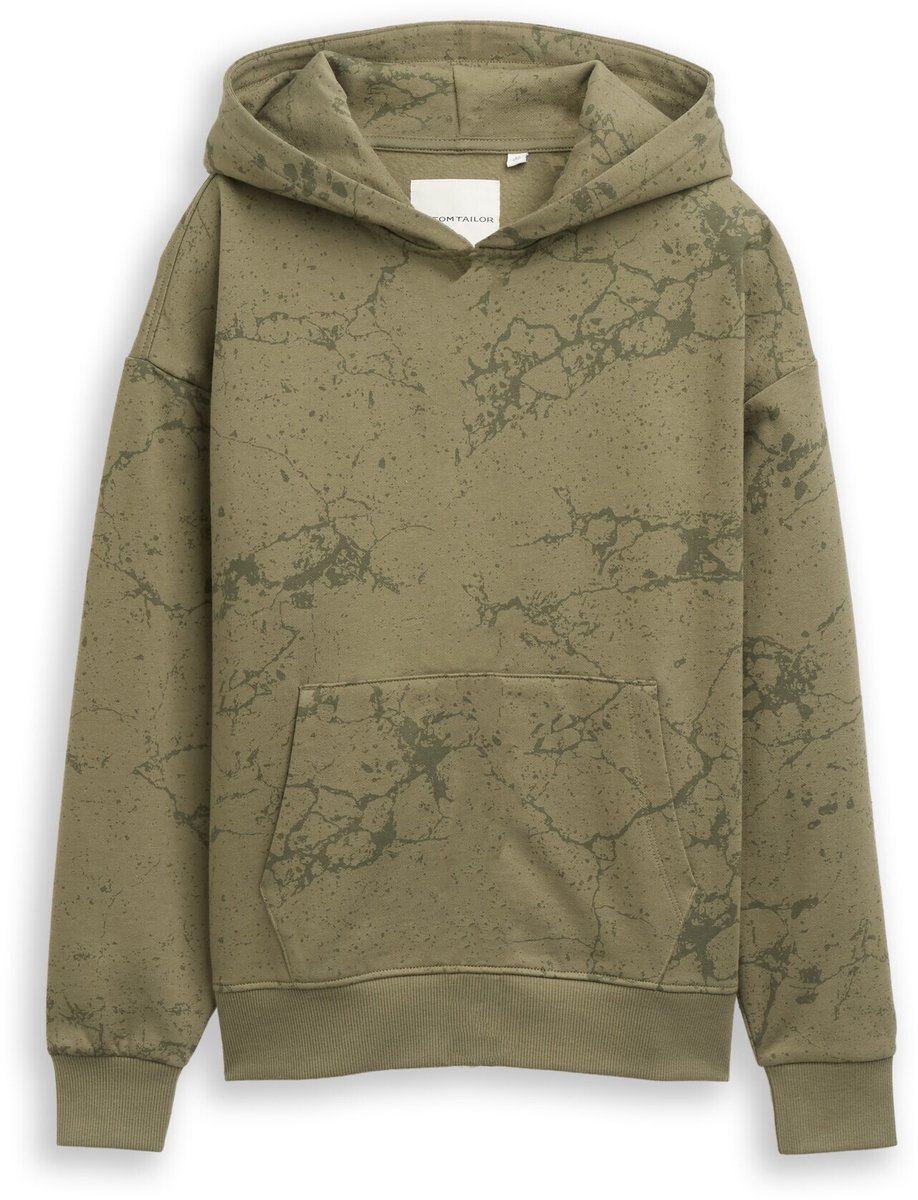 Tom Tailor - Oversized hoodie met all-over-print - Maat 140 - khaki natural lines
