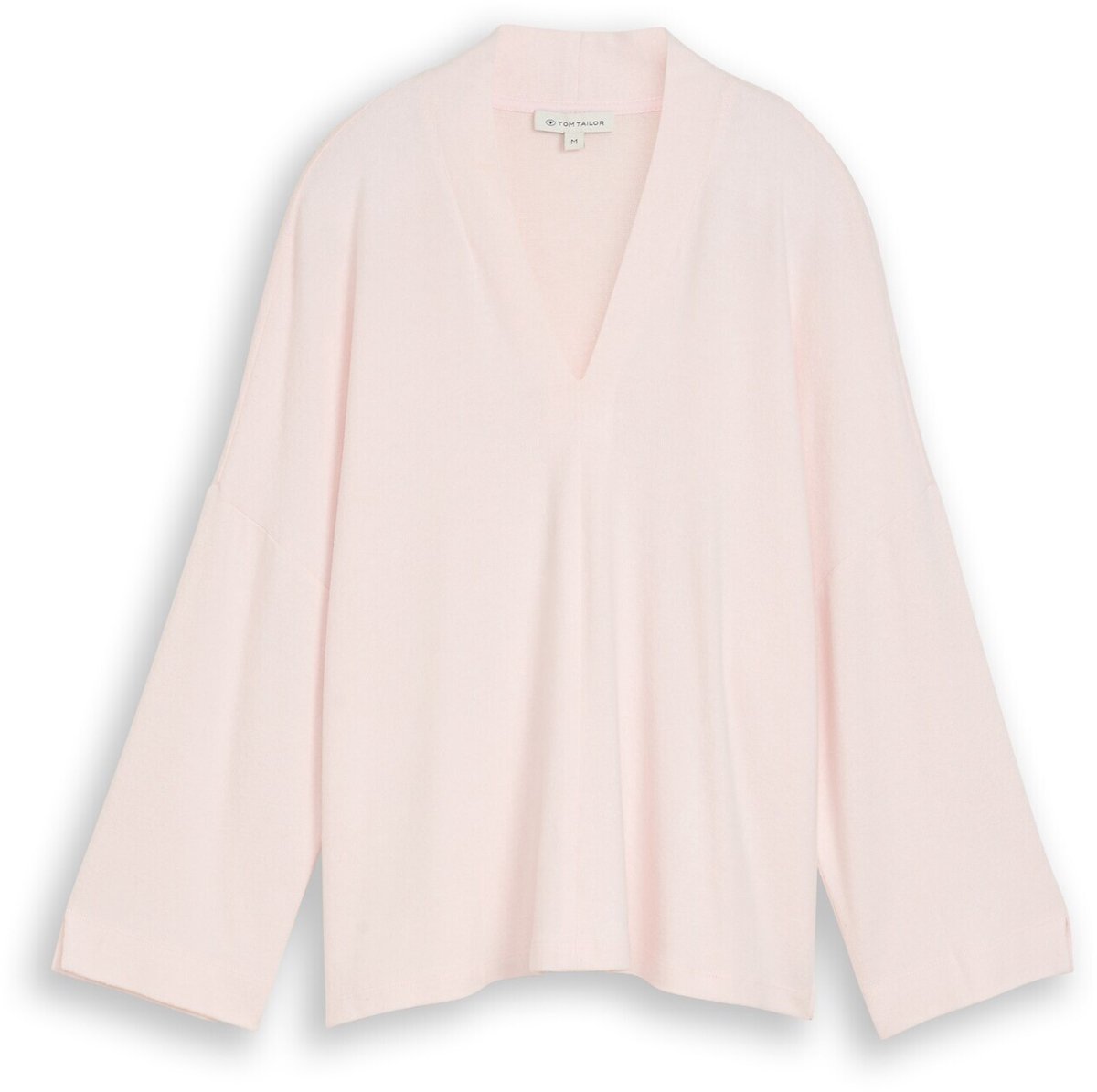 Tom Tailor - Gezellig shirt met lange mouwen en V-hals - Maat L - light pastel pink melange