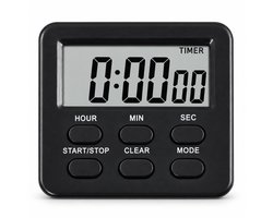 Digitale Kookwekker - Keuken Timer met LCD Display - Aftellen en Optellen - Magnetisch met Standaard - Klokfunctie - 74 x 69 mm - Zwart