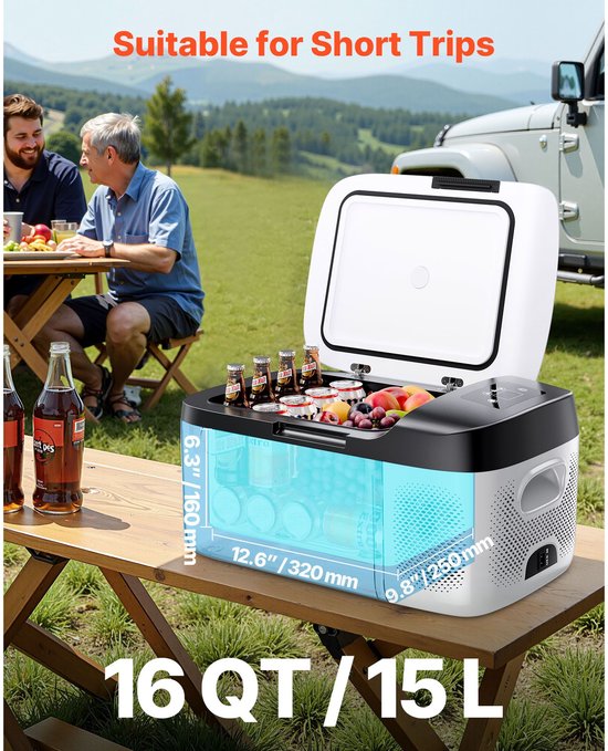 Autokoelkast- DC 12/24V AC100-240V Compressor Elektrische Koeler- -20°C tot 20°C Autokoelkast met APP-bediening- 15L Autovriezer voor campers- campings- boten- kamperen- vissen- 60W Draagbare Vriezer — afbeelding 4