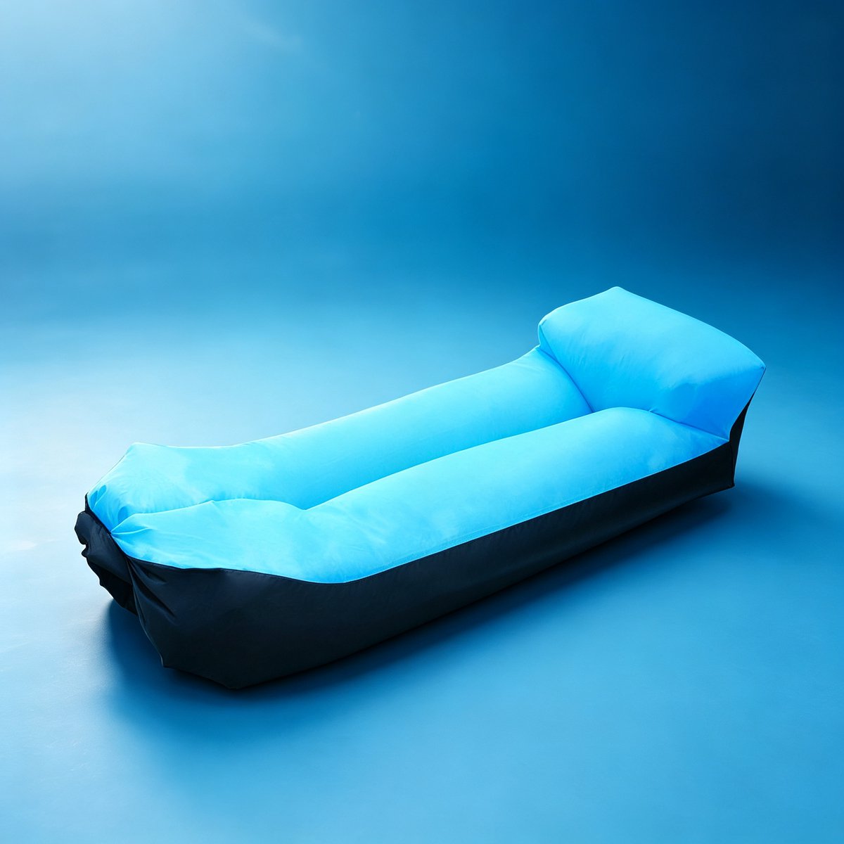 Blauwe outdoor camping relaxbank draagbare ligbank opblaasbare bank