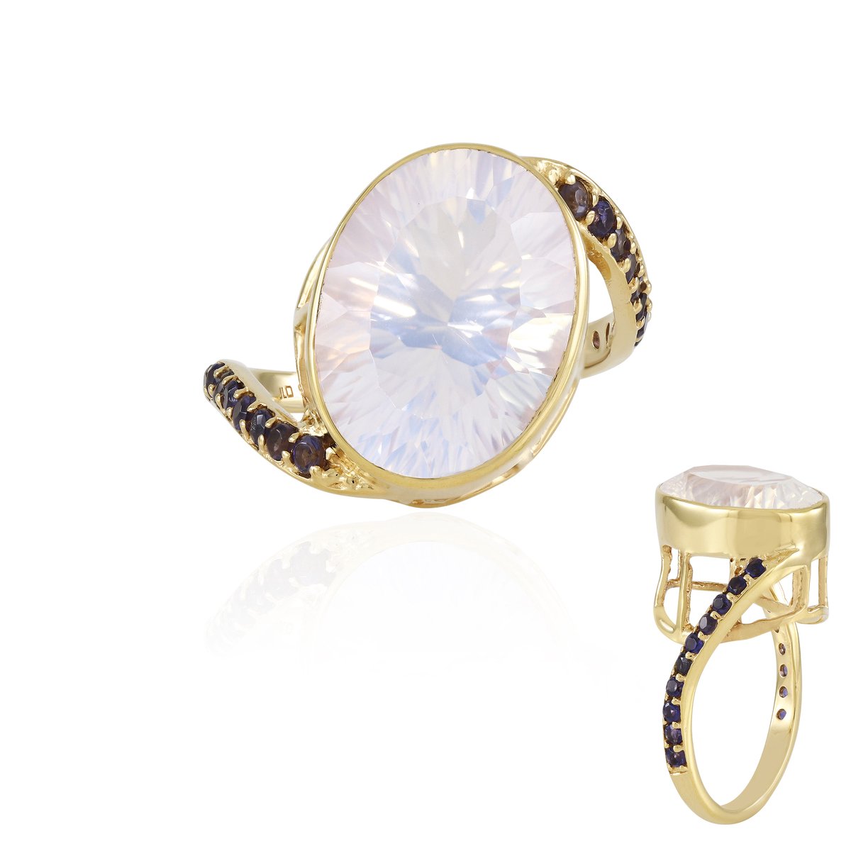 Cavill - Maanblauwe Kwarts Ovale Ring 7,42 ct - Verguld 925 Sterling Zilver - Braziliaanse Kwarts - Luxe Sieraden - Elegante Damesring