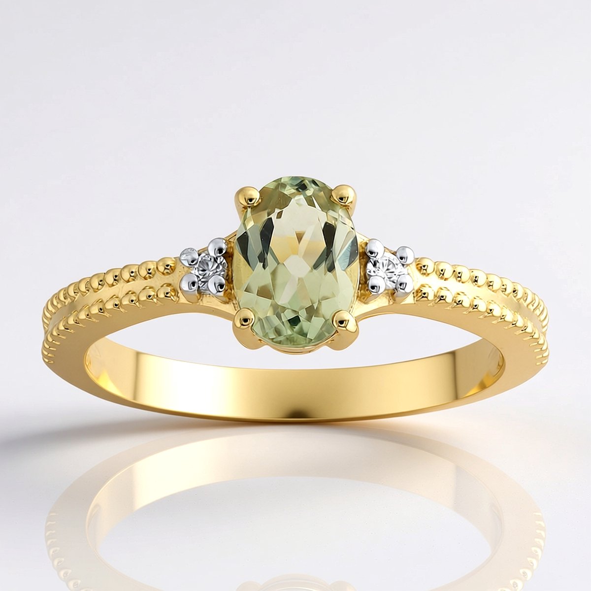 Cavill - 375 Geelgouden Ring met 0,748ct Kleurwissel Diaspoor & 0,037ct Groene Zirkonia - Ovaal Slijpsel - Elegante Luxe Ring Dames