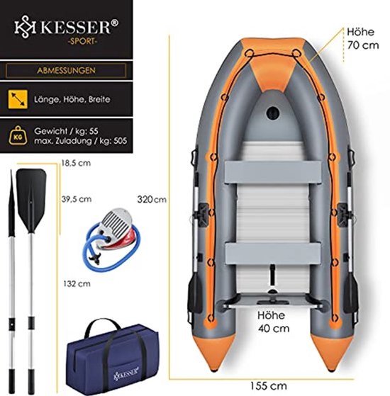 Opblaasbare Rubberboot 3,20 m voor 4 Personen - Geschikt voor Motor en Peddel met Accessoires — afbeelding 2