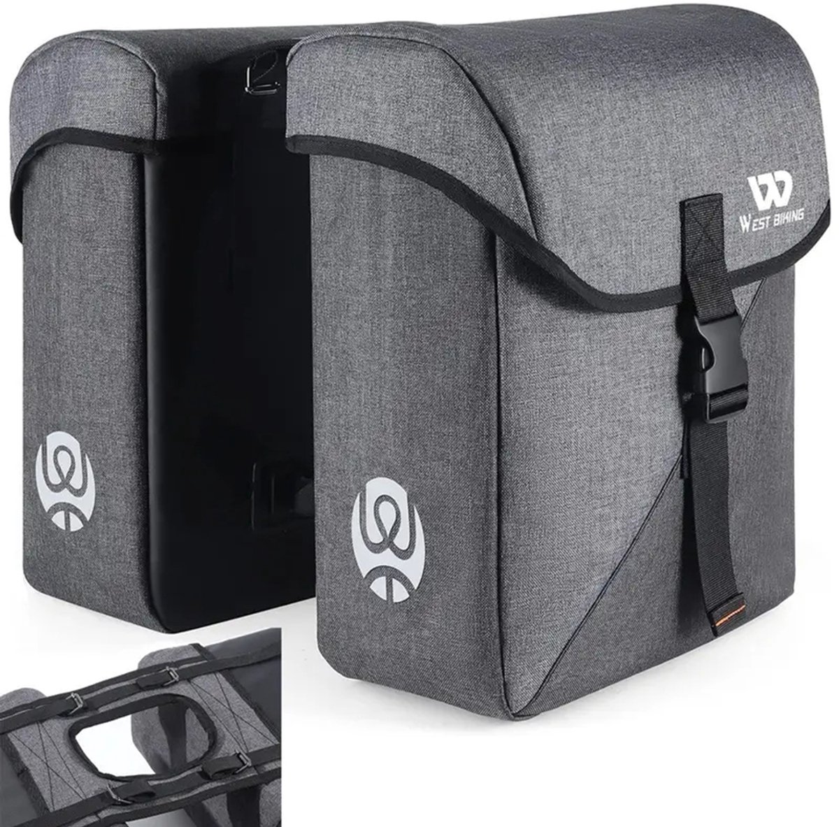 Fietstas Bagagedrager Dubbel - 35L Grote Fietstas - Slijtvast 300D Polyester - Reflecterend - Met Trekkoord & Regenhoes - Dubbele Zijtas voor Dagelijkse Rit en Fietstocht