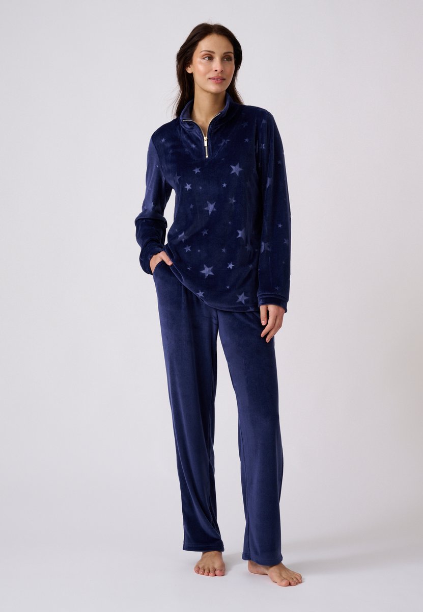 Damart Thermolactyl pyjama van geribd en reliëfvelours - Dames - Blauw - 42-44 (M)