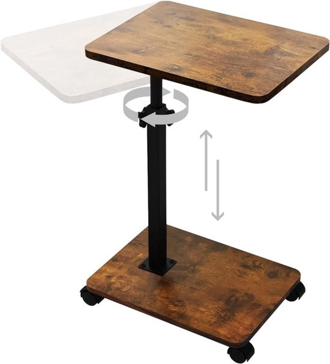 Moderne Verstelbare C-vorm Bijzettafel met Wieltjes - Multifunctionele Koffietafel voor Woonkamer, Slaapkamer en Badkamer