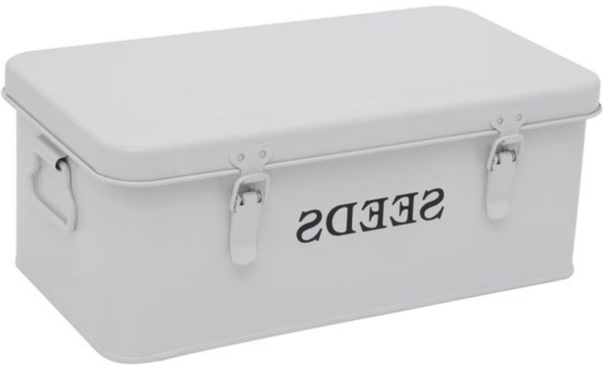 Opslag Tuin Zaden Pakket Organizer Metaal met Deksel - 33 × 18 × 13 cm - Milieuvriendelijk Tuincadeau - Leger Groen Vintage Zaaddozen Wit