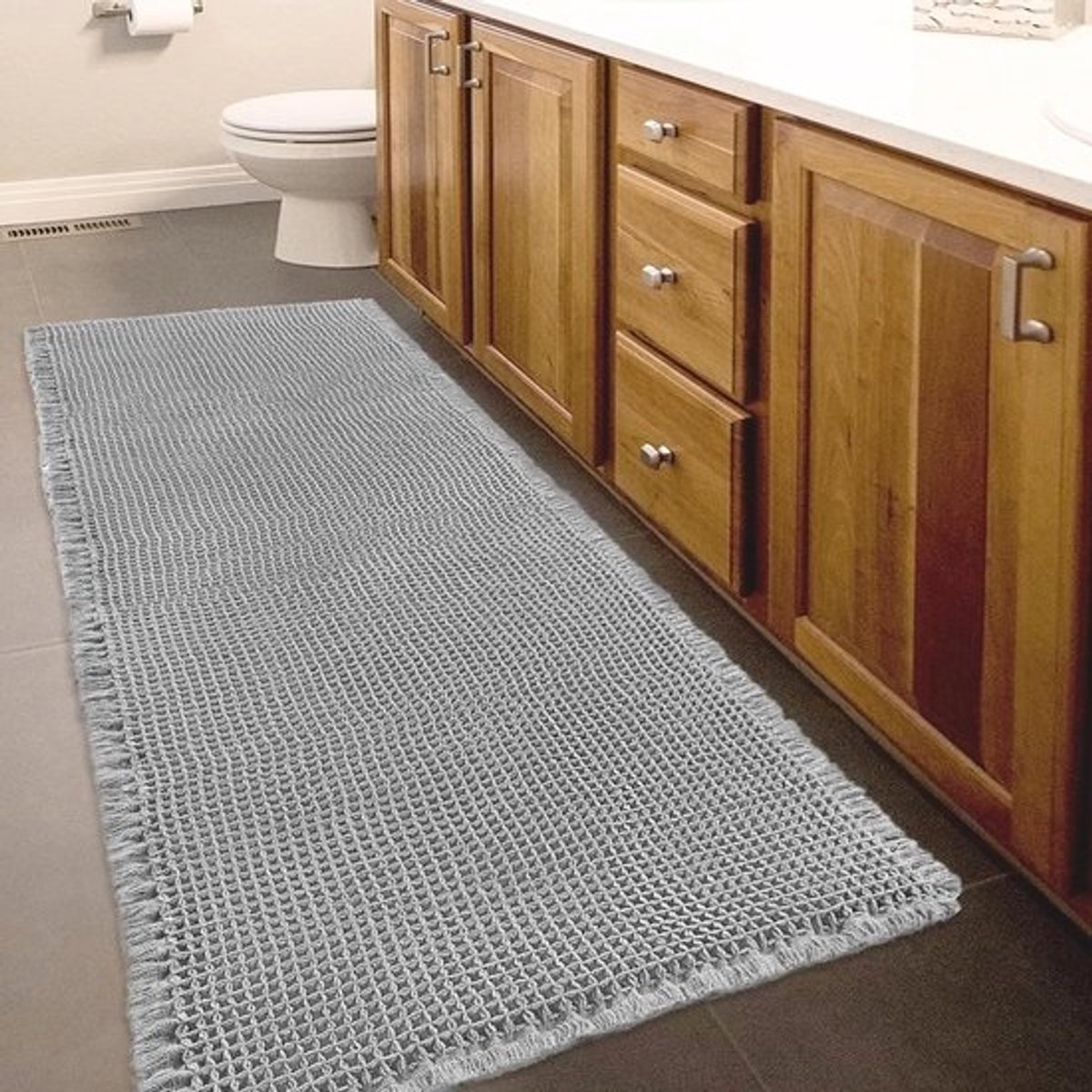 Superabsorberende Antislip Waffle Badmat - 61 x 183 cm, Machinewasbaar, Boho Stijl