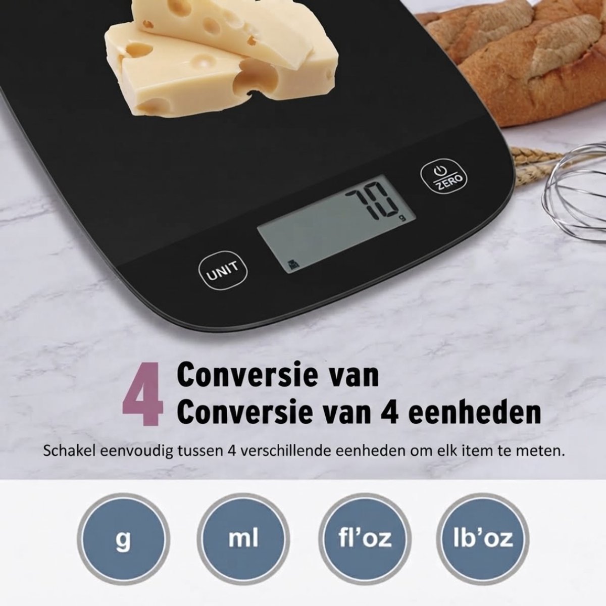 SP® Keuken Weegschaal - Keukenweegschaal - Keukenweegschaal Digitaal - Zwart - 16cm x 2cm x 21cm