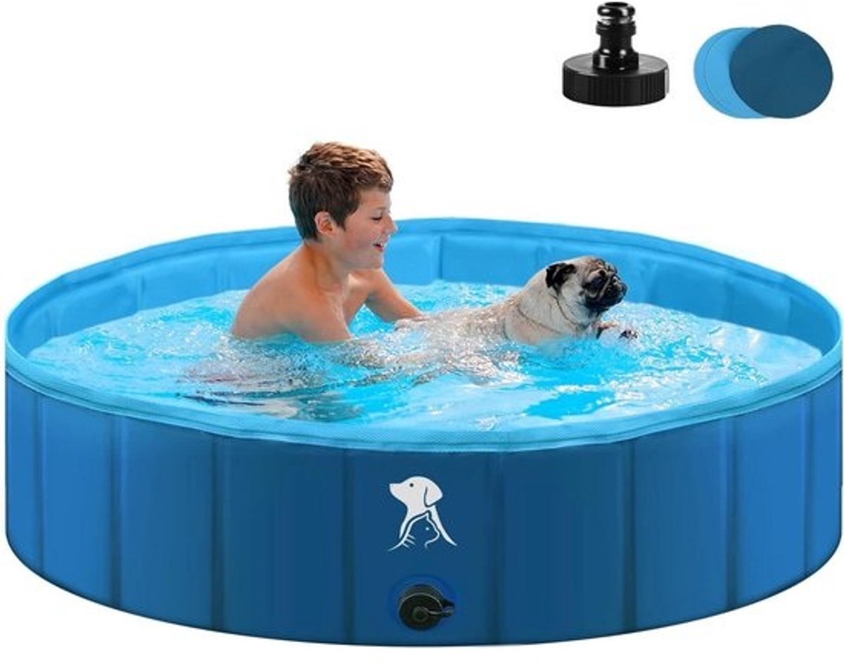 Opvouwbaar hondenbadje 120 x 30 cm - Stevig zwembad voor grote en kleine honden - Draagbaar en antislip - Blauw