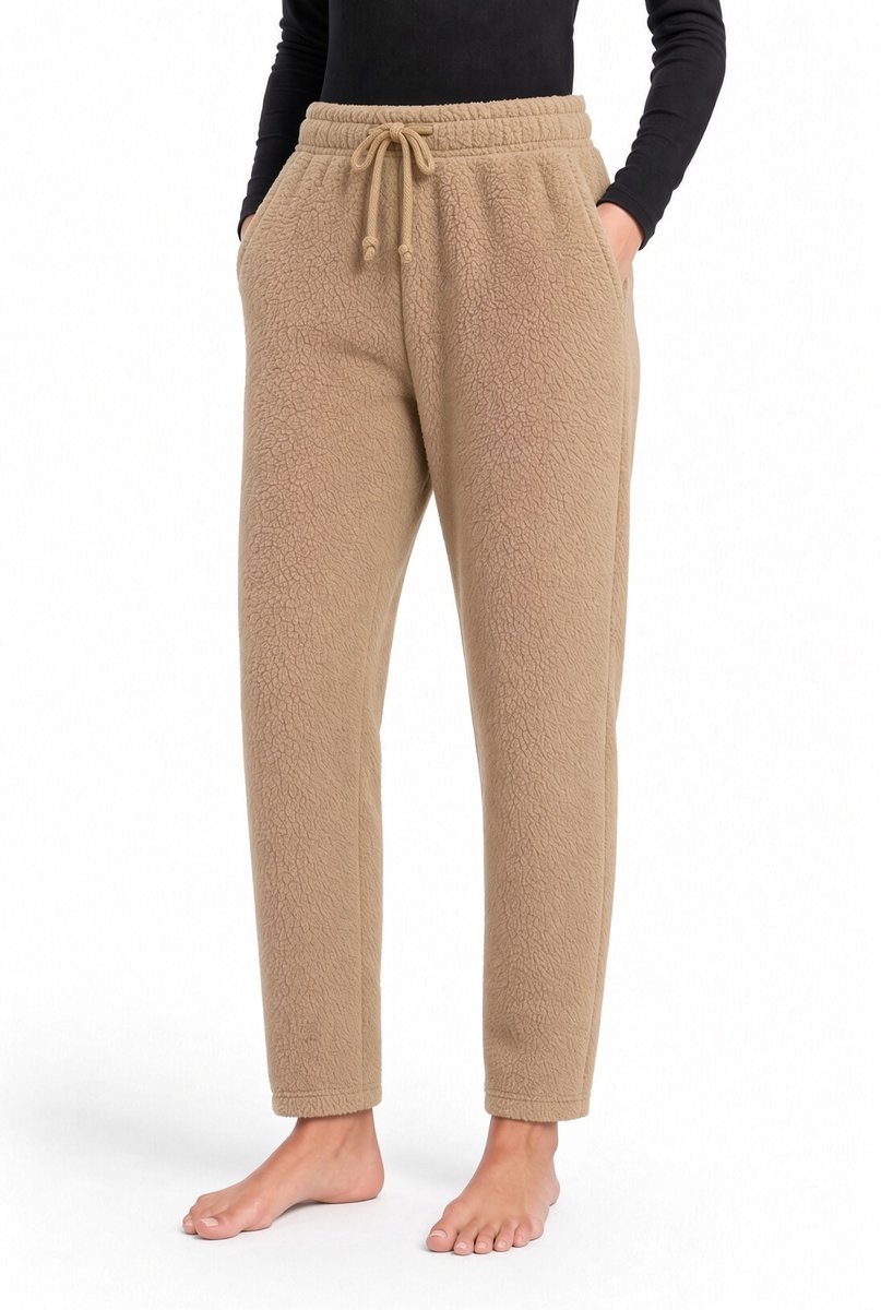 Dames Joggingbroek - Fleece - Teddy - Thermo - Khaki - Maat S/M