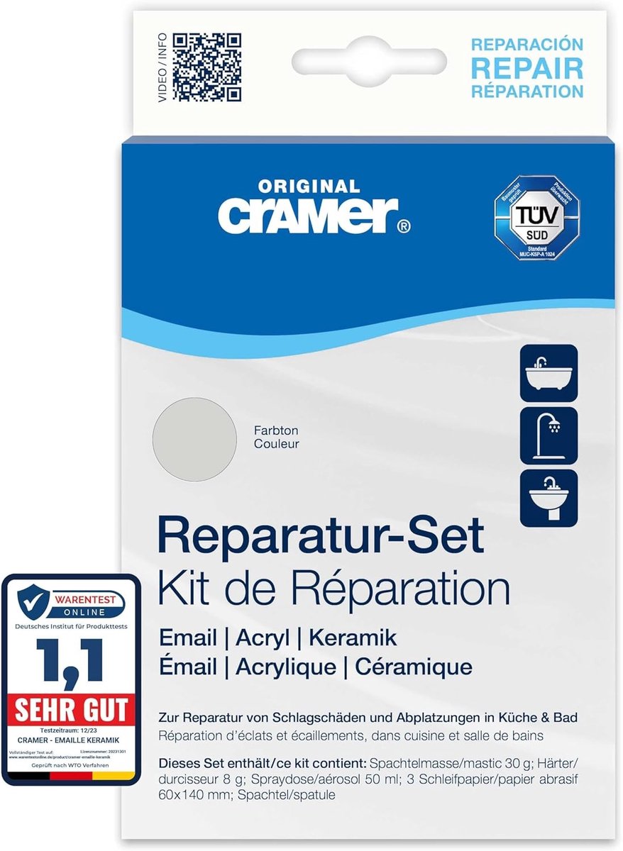 Emaille reparatieset - Wit - Complete set voor kleine schade - Voor email, keramiek en acryl - Voor badkamer en keuken