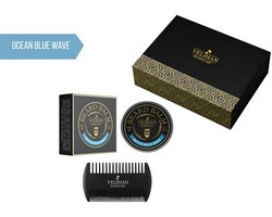 Velihan Beardcare - Baardverzorging Duo Pack Baardbalsem Ocean Blue Wave 30g & Baardkam - Cadeau voor mannen - Vaderdag Cadeau - Cadeau voor hem - Cadeau voor Kerst - Valentijdsdag mannen - Giftset mannen - Cadeauset verjaardag