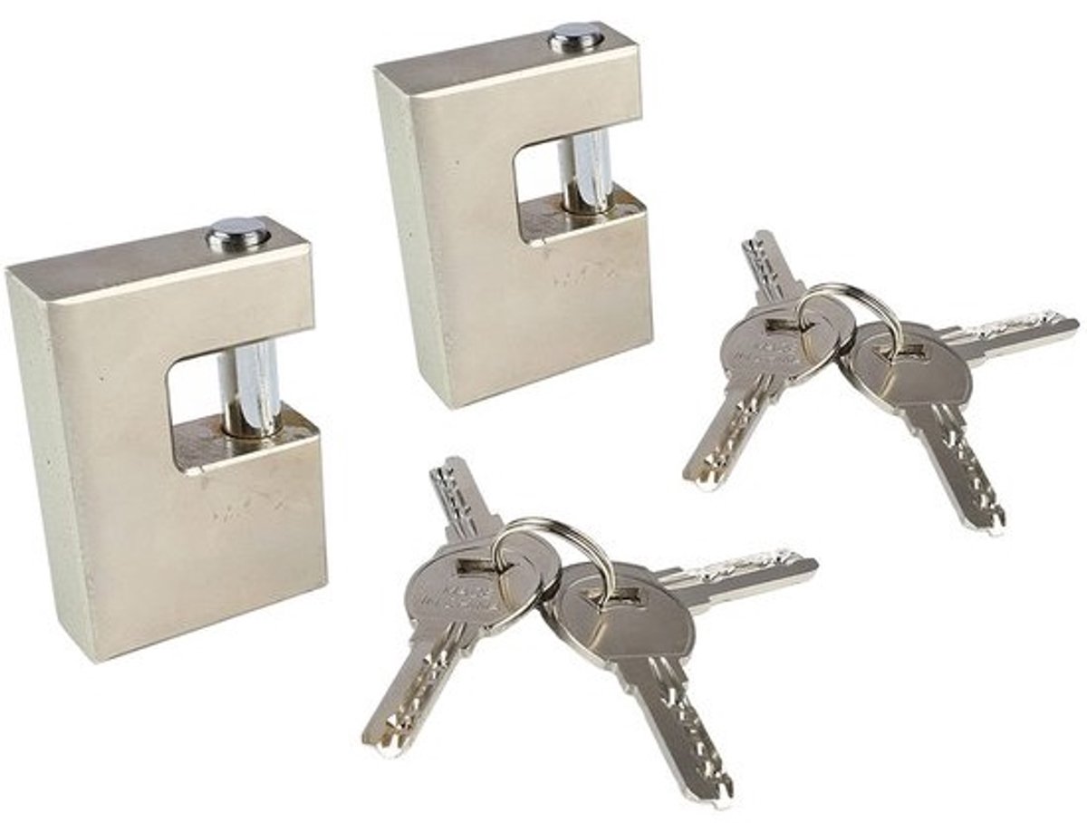 Dailygoods- Waterdicht hangslot - 2 stuks - Roestvrij staal - Ontgrendeling met sleutel - D-vormig monoblok - Bescherming voor garagedeur - Sloten