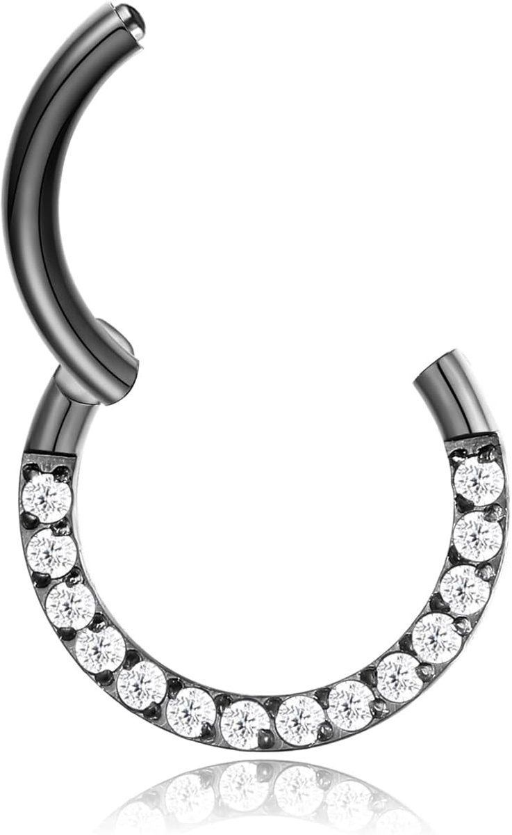 16 g 18 g septum piercing goud/roségoud/zwart/veelkleurig/staalkleur scharnier segment clicker daith piercing CZ+chirurgisch staal conch tragus rook 6 mm 8 mm 10 mm
