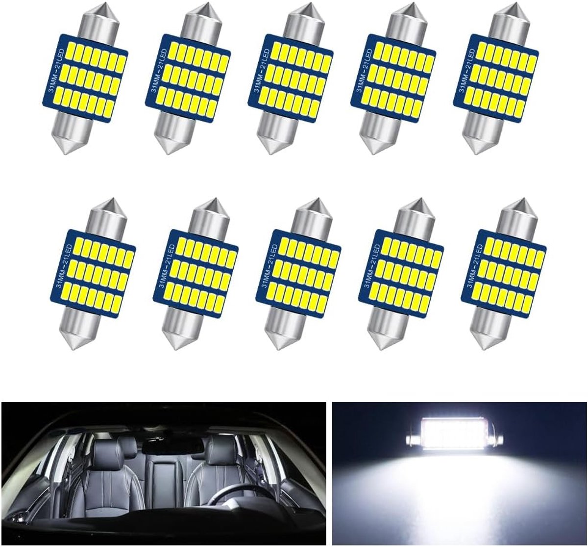 10 stuks auto binnenverlichting, 31 mm 21 MSD 12 V wit licht plug and play auto-binnenverlichting