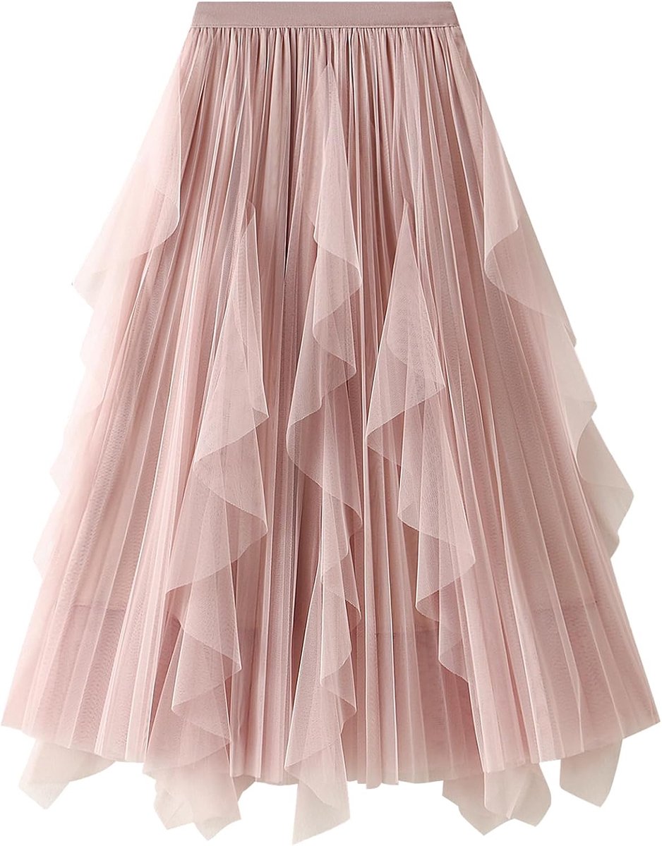 Rok Dames Lange Elastische Elegante Vintage Tule Rok A-Lijn Mesh Swing Midi Rok voor Dagelijks, Prom