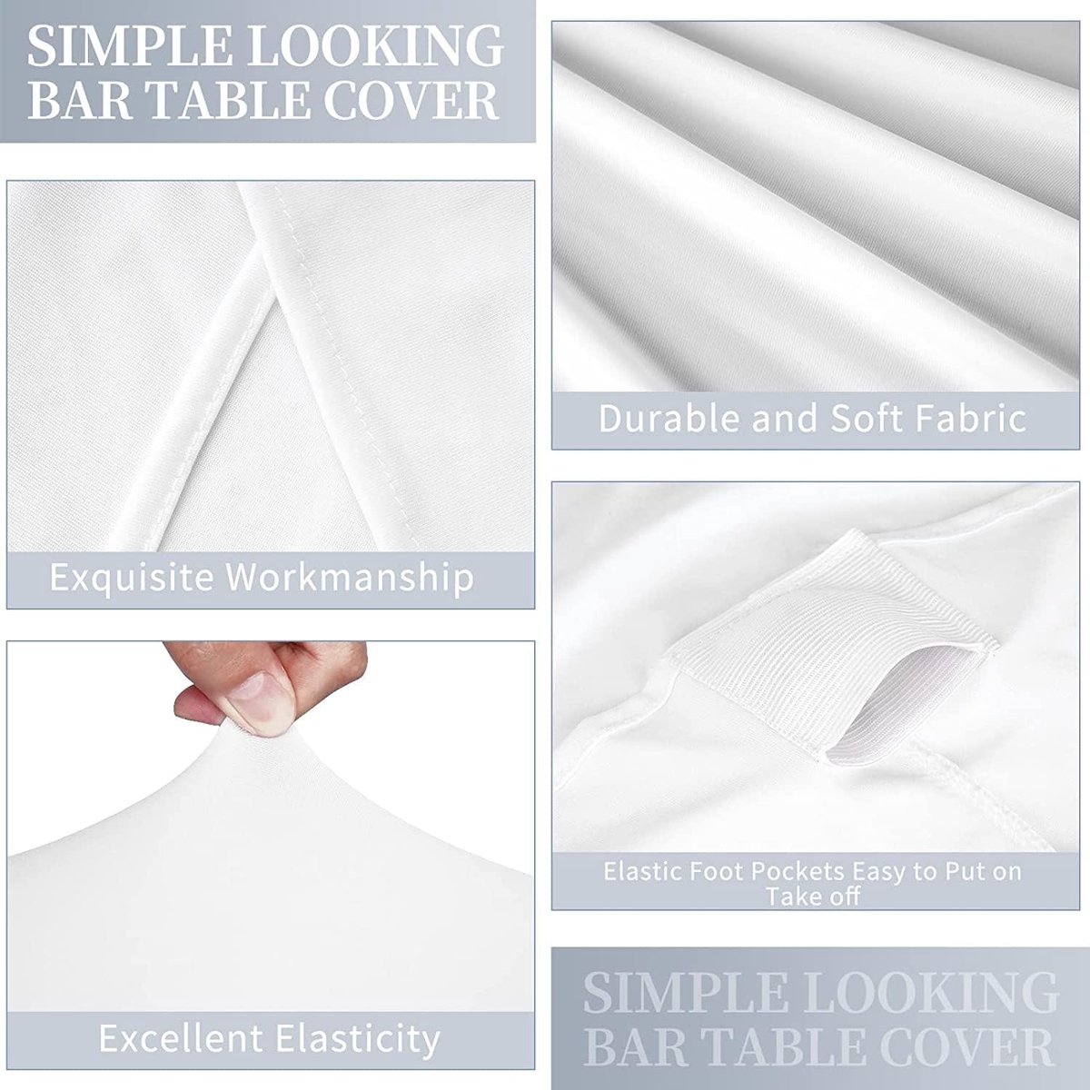 6 stuks witte tafelhoezen voor statafels, tafelhoezen voor Ø 70-75 cm statafels en bistrotafels, stretch-tafelkleed met voetzakken voor bruiloft, verjaardagsfeest, banket (70 cm, wit)