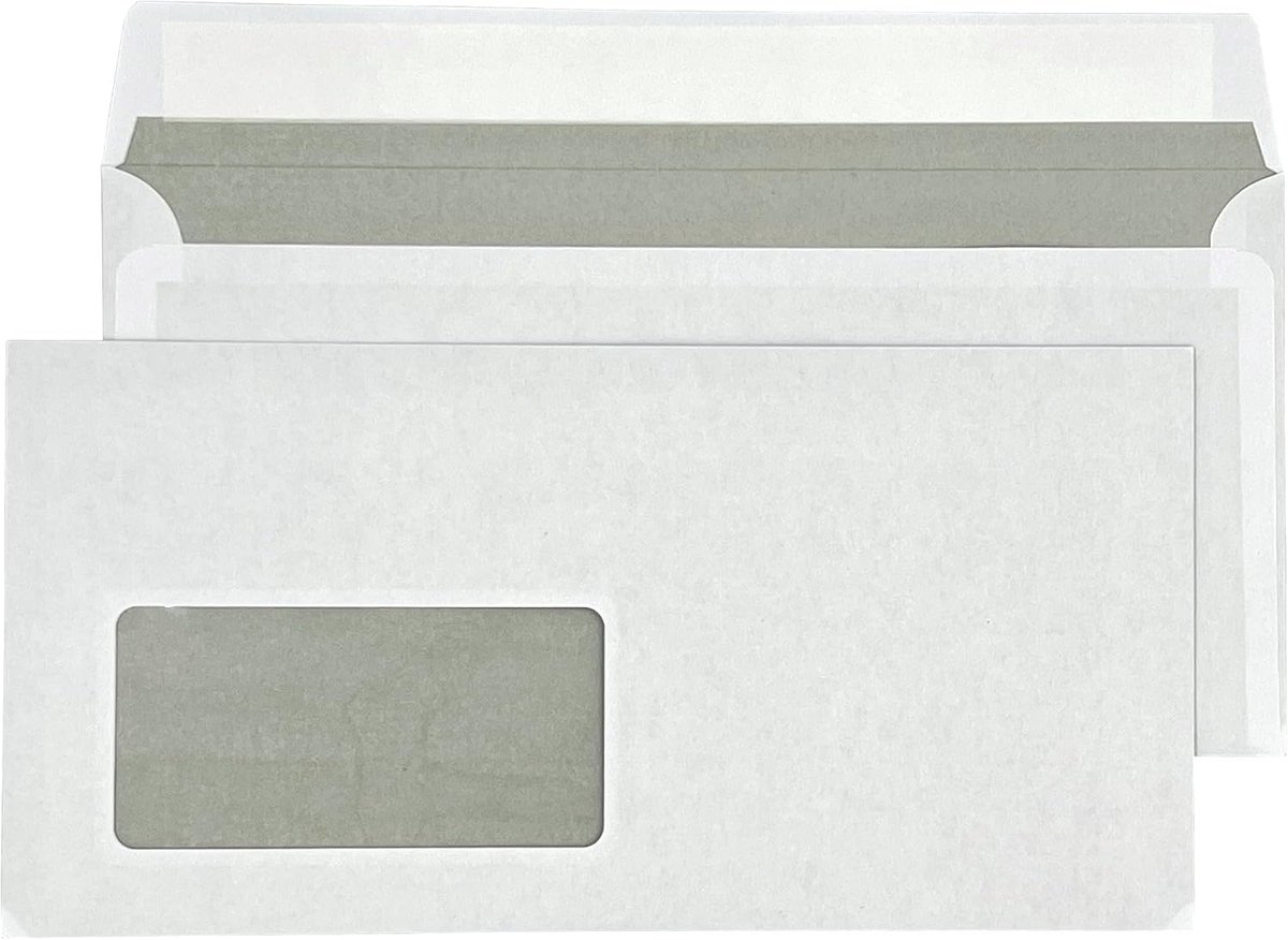 Enveloppen Met Venster, DIN Lang, 220 x 110 mm, Zelfklevend, Wit Met Blauwe Binnendruk, Laser Bedrukbaar