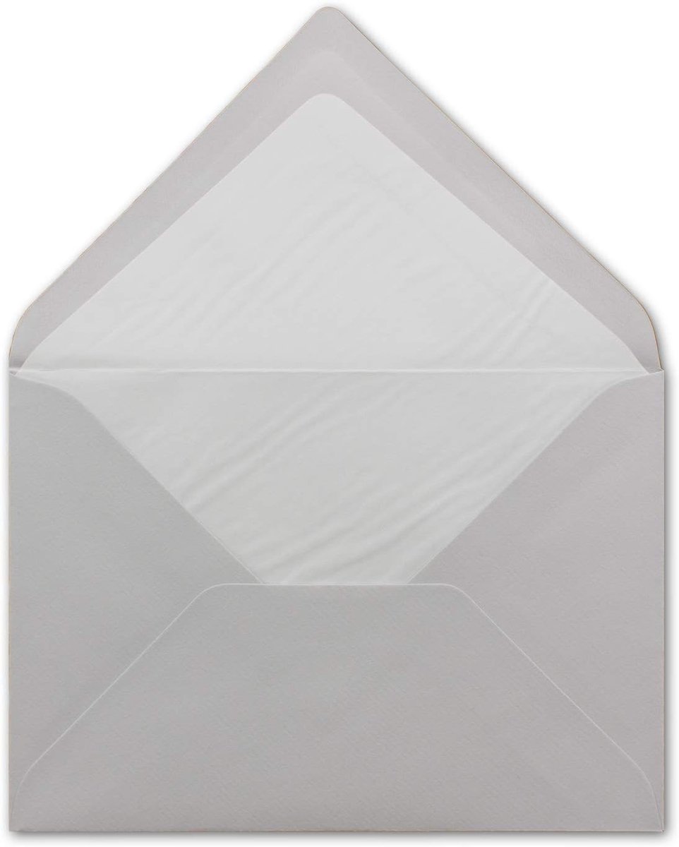 B6 enveloppen - Kleur: lichtgrijs met witte zijden voering - Afmetingen: 120 x 180 mm - natte kleeflaag met puntenslijper 50 Umschläge Lichtgrijs met witte zijden voering - B6