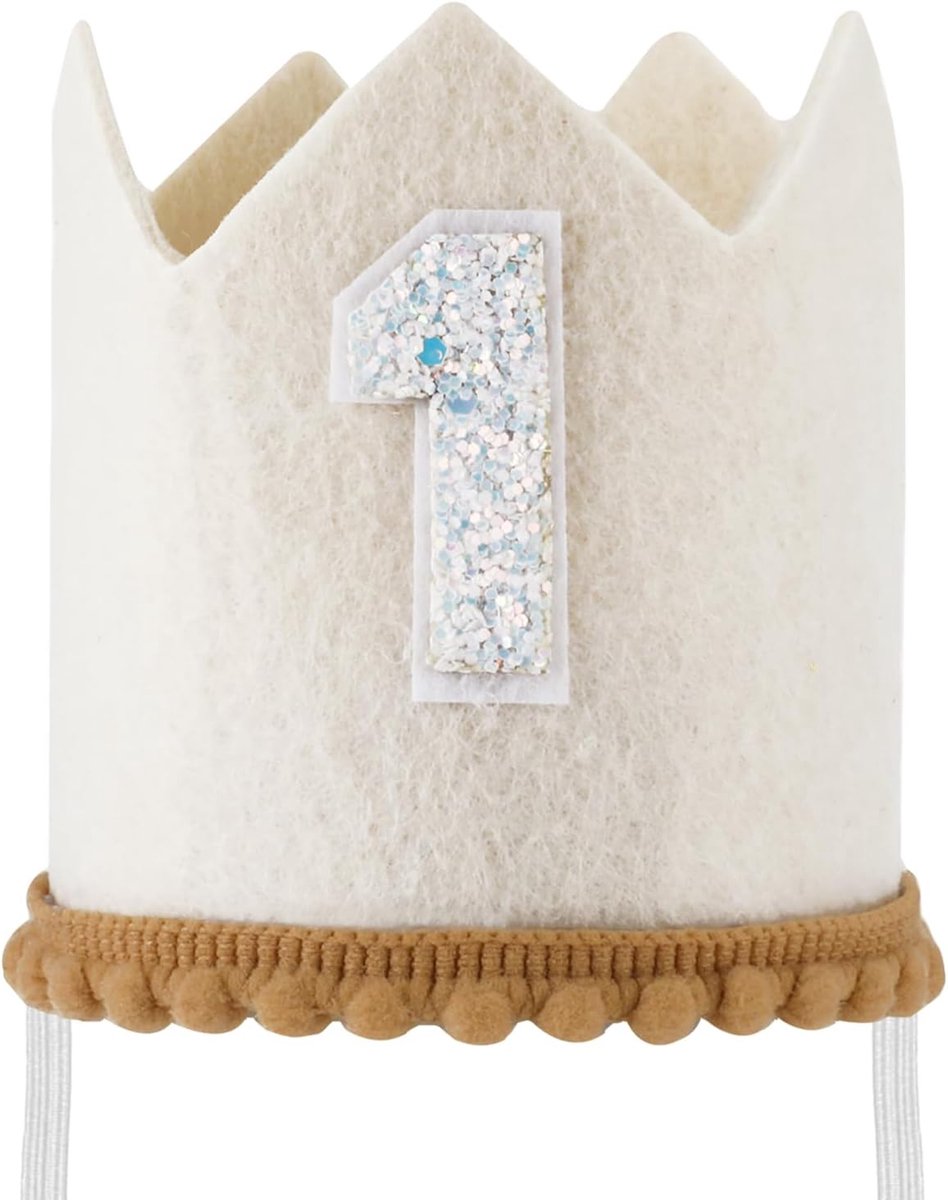 Verjaardagshoed voor Baby, 1e Verjaardagskroon met Elastische Band, Beknopt Leuke Verjaardagshoedversieringen Baby 1e Verjaardag Feestartikelen voor Jongens Meisjes (Wit)