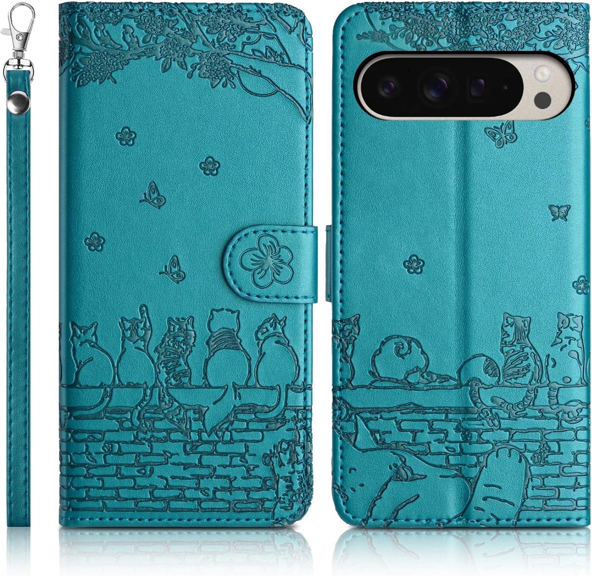 Beschermhoesje voor Google Pixel 9 Pro XL 5G flipcase, premium PU-leren hoes, Google Pixel 9 Pro XL 5G, magnetisch, kaartenvak en siliconen houder, blauw