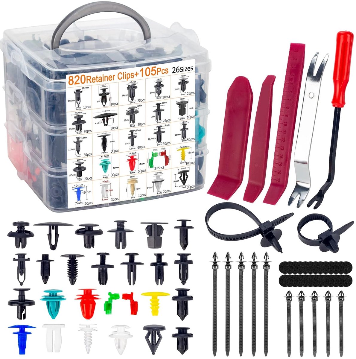 Clips, 925 stuks, universele bevestigingsclips, deurbekleding, klemmen, bumpers, sierlijsten, plastic clips, set met demontagegereedschap