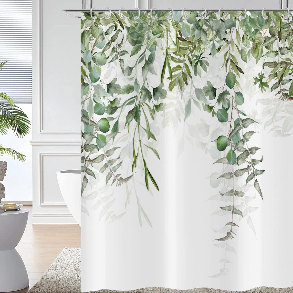 Blad Douchegordijn 180 x 180, Eucalyptus Bladeren Douchegordijnen Aquarel Plant Botanische Natuur Badkamer Gordijnen met Haken Waterdichte Polyester Stof Wasbare Badgordijnen