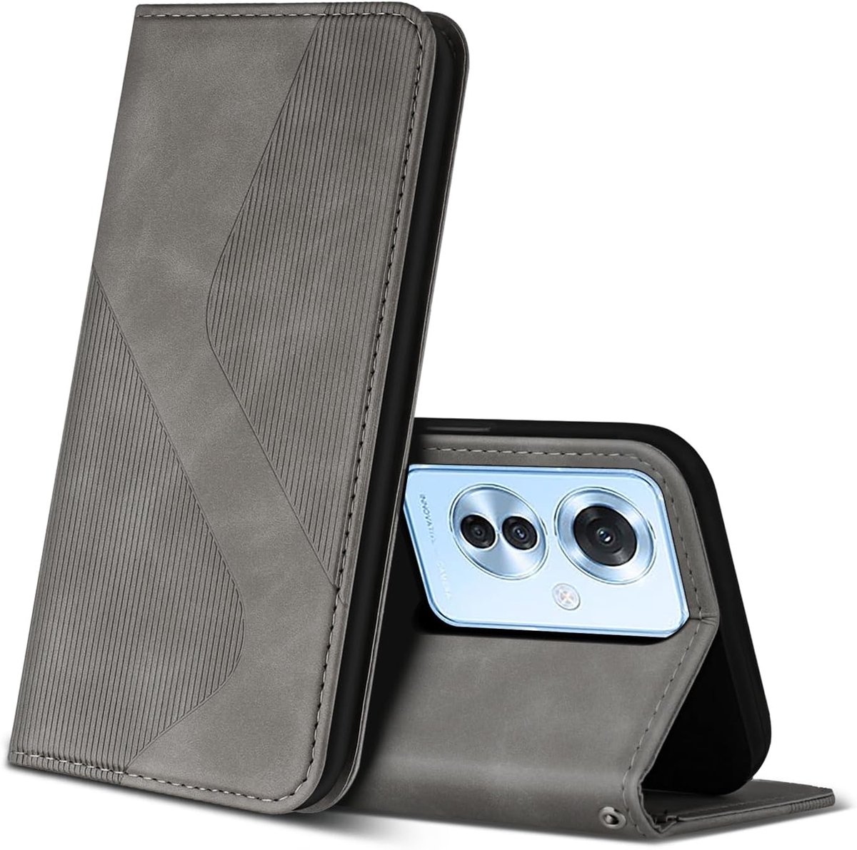 Hoesje voor OPPO Reno 11 F 5G, PU Kunstleer Bookcase Telefoonhoesjes met [Kaartsleuven] [Stand], Flip Case Beschermhoesje voor OPPO Reno 11 F 5G (Grijs)