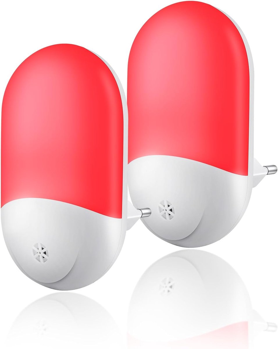 2 stuks rode sensor‑nachtlamp, plug‑in stopcontactlamp, automatisch aan/uit voor hal en slaapkamer [Energieklasse A]