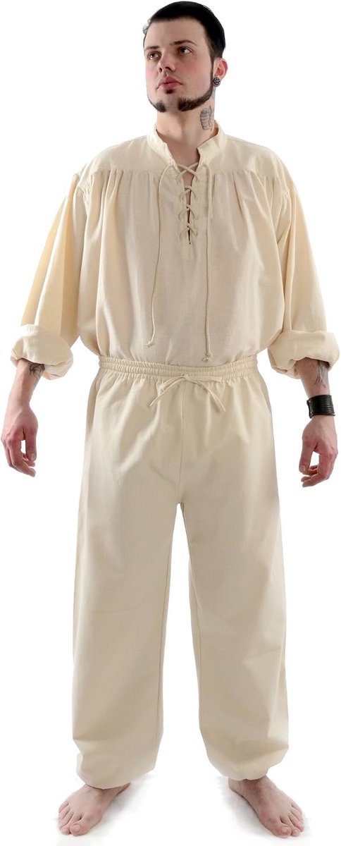 - Wijde Middeleeuwse Broek - Zwaar katoen - Beige S/M
