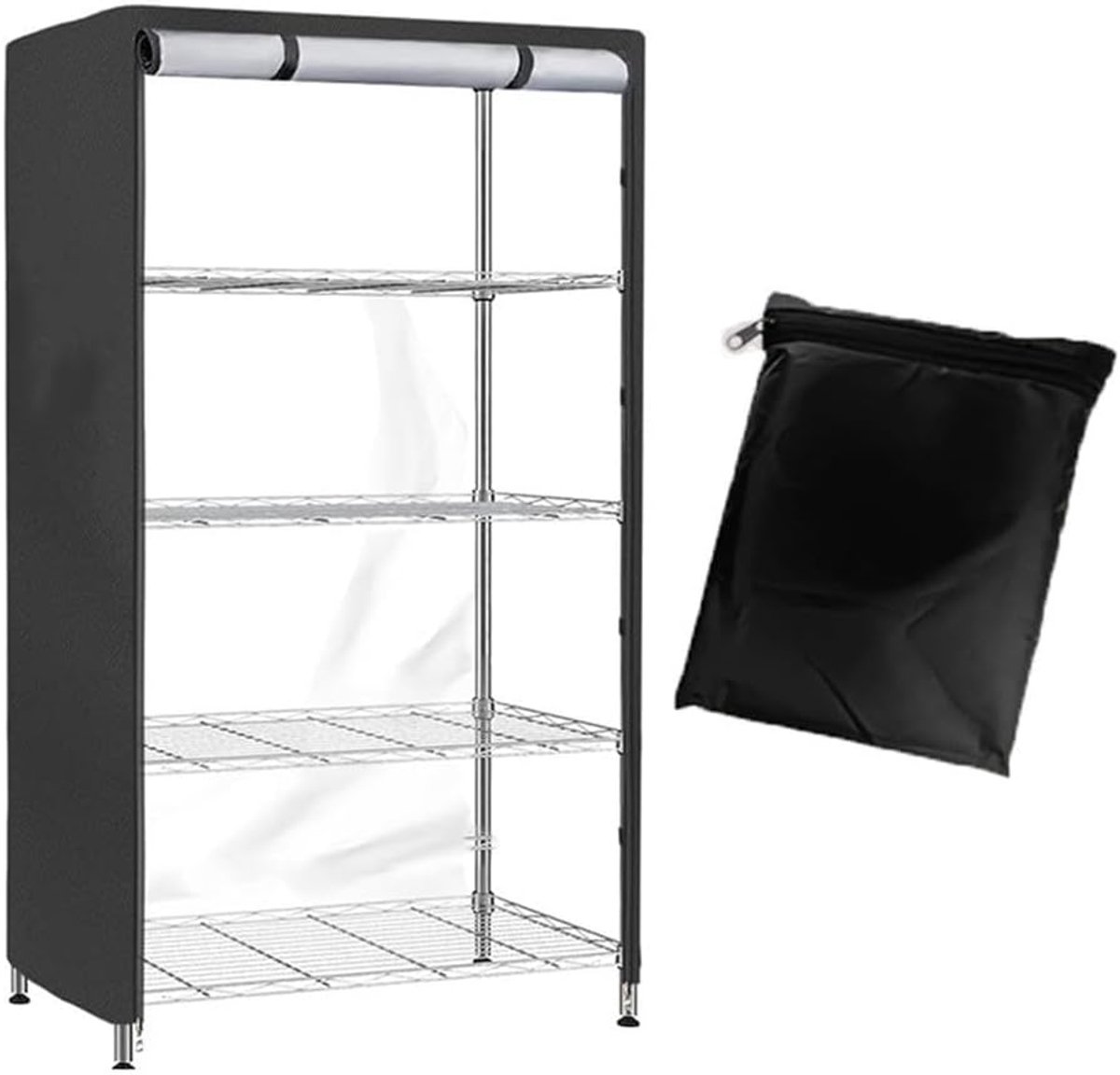 36 "x 18" x 72" Opslag Plank Cover Wire Rack, Zwart PVC Mesh Waterdichte Staande Plank Unit Stof Beschermhoes