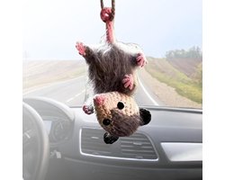 Auto Charme, Grappig Cool Auto Spiegel Decor Hangend Schattig Hangend Ornament Handgemaakte Gebreide Possum Auto Hangende Decoratie Schattig Schreeuwende Opossum Spiegel (A)
