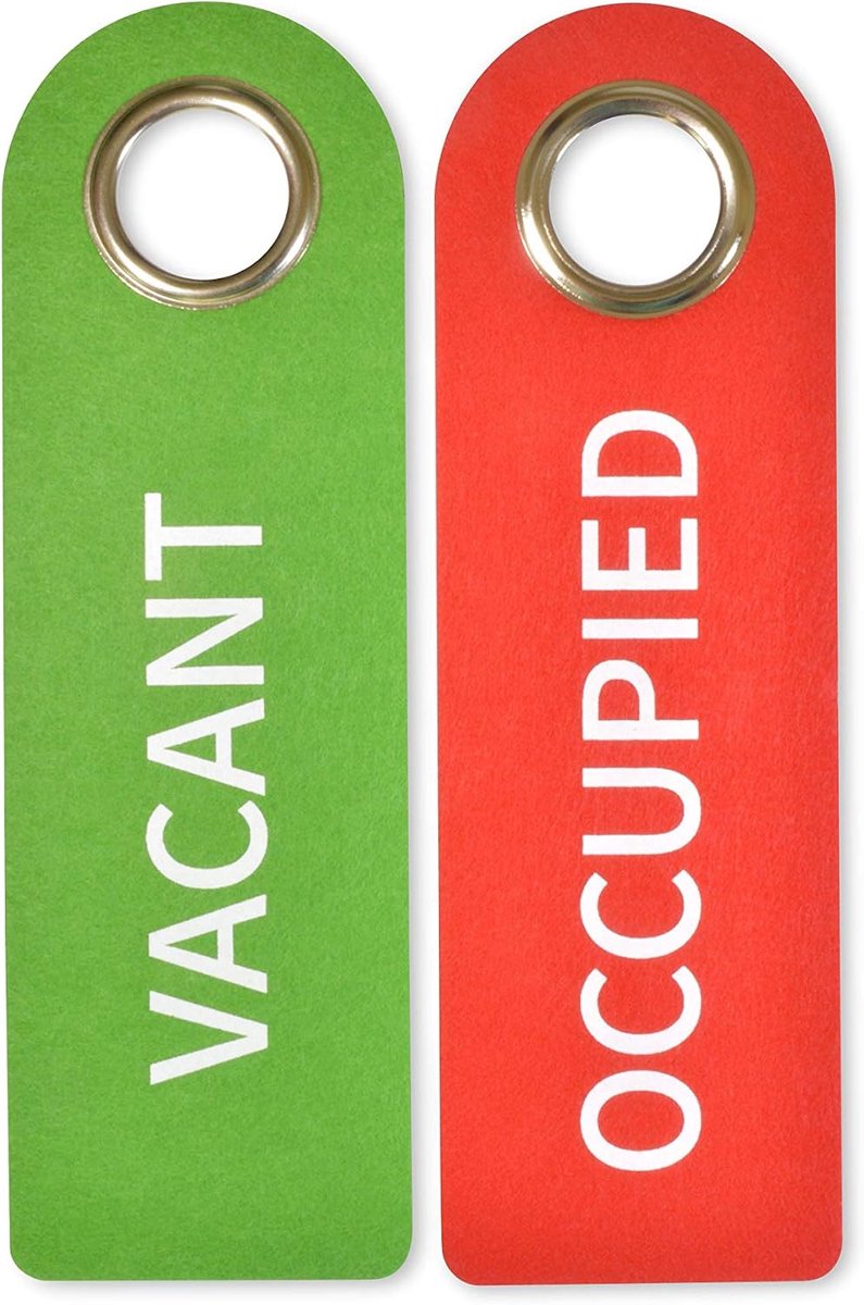 2 gratis bezette deurklinkbord van vilt - 27 x 8,5 cm - met metalen beschermring (3,5 cm diameter) - voorzijde "VACANT", achter "OCCUPIED" - badkamer slaapkamer - statusindicator - veelzijdig