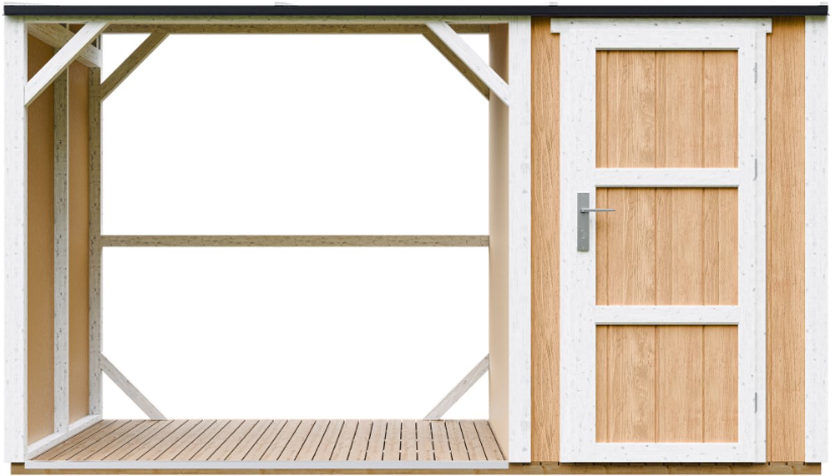 Timbela M985-HARVEST HONEY - LP SmartSide Houtopslag met afgesloten bergruimte - 4,14 m² - 345x120xH220 cm - Overkapping voor brandhout met berging