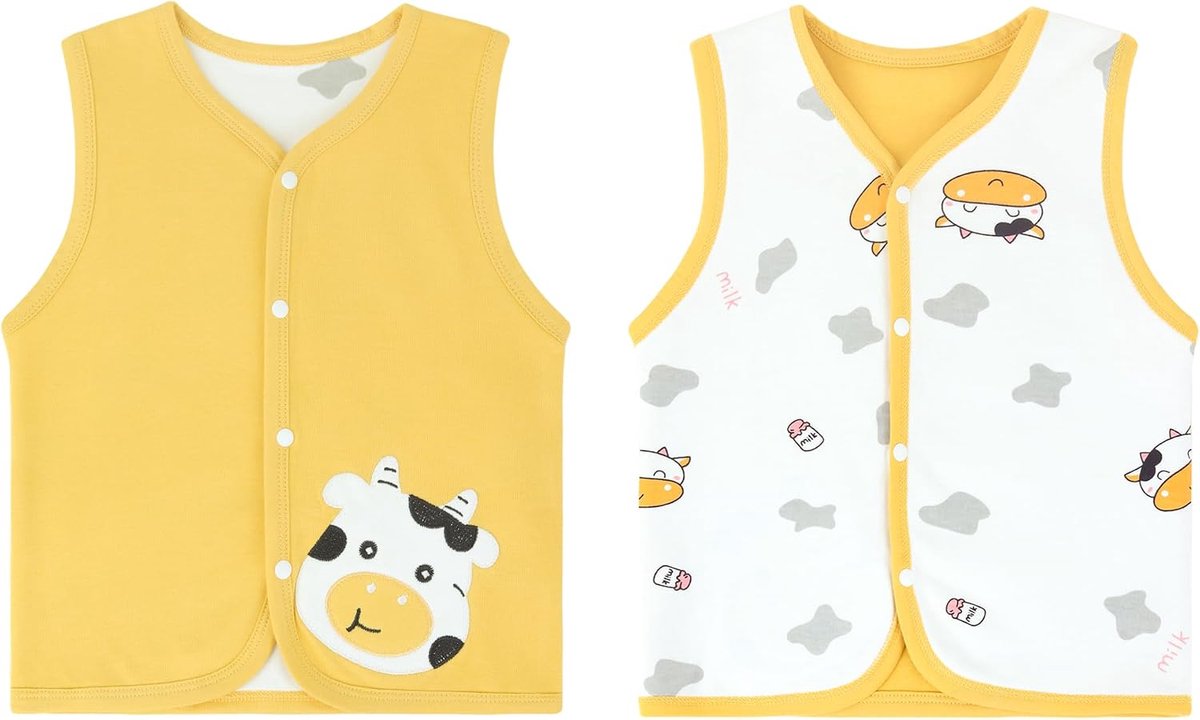 Vest voor baby's, peuters, kinderen, lente, herfst, katoen, dunne mouwloze jas, kindervest met drukknop met cartoonpatroon