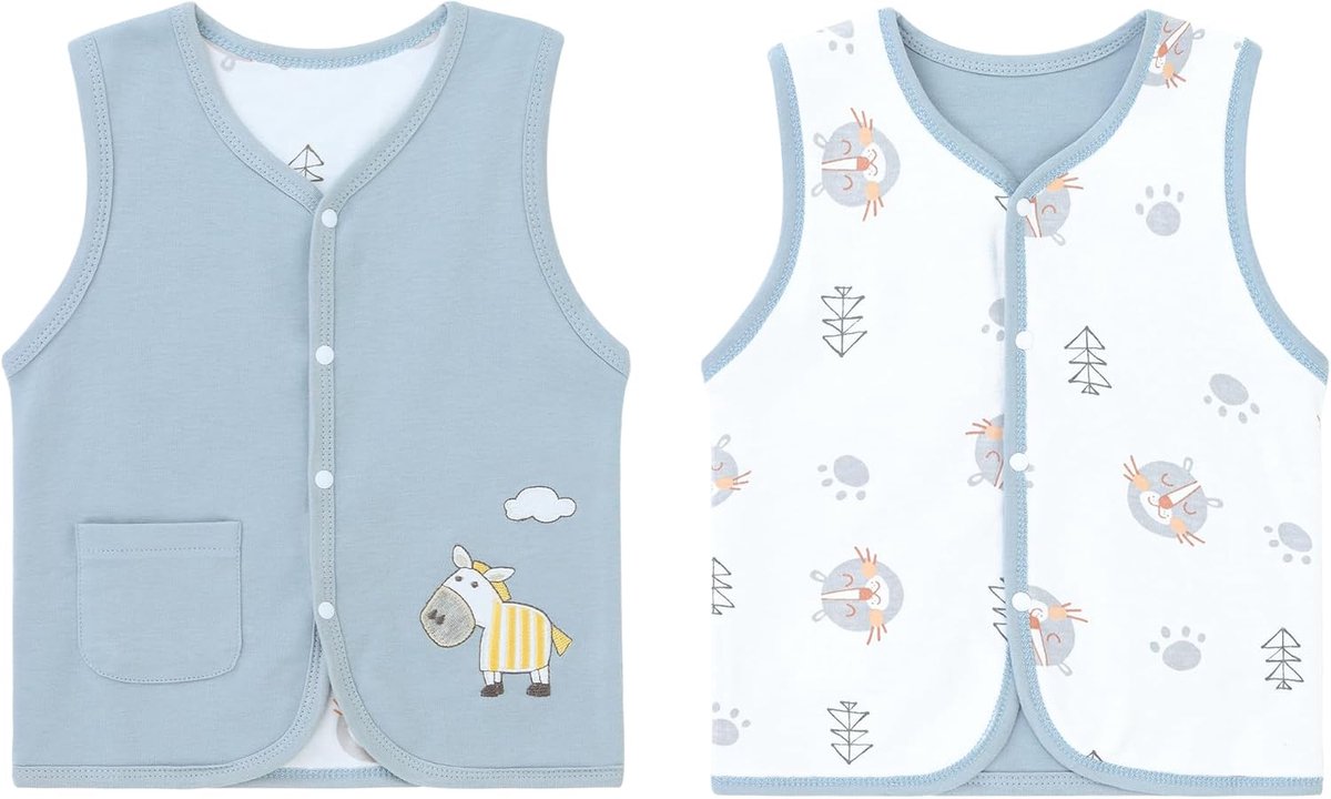 Vest voor baby's, peuters, kinderen, dubbelzijdig mouwloos jack, kindervest met drukknop, lente, herfst, met cartoonpatroon